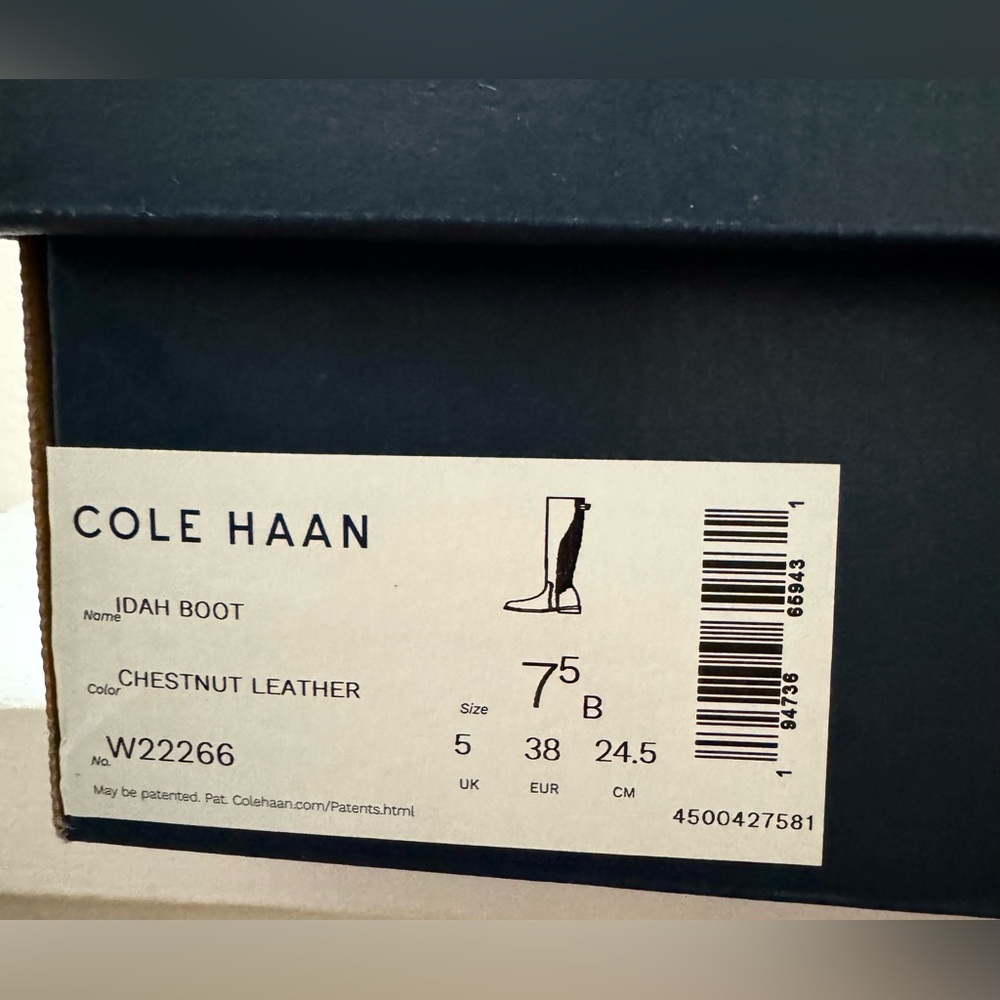 Cole Haan Chestnut Brown Leather Knee-high boots (Size 7.5B/Medium width) (New) - Picture 7 of 7